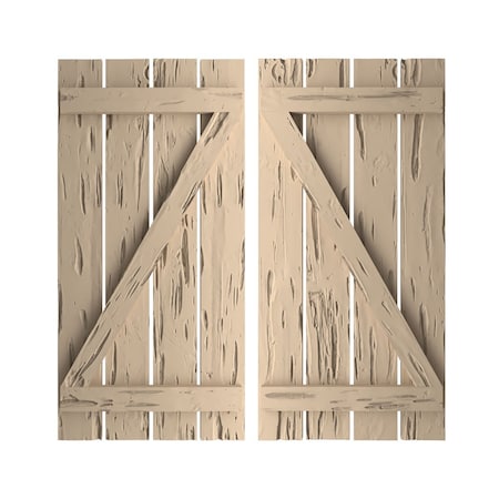 Rustic Four Board Spaced Board-n-Batten Pecky Cypress Faux Wood Shutters W/Z-Board, 23 1/2W X 68H